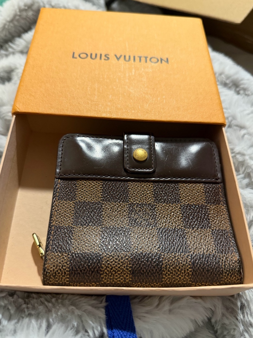 Louis Vuitton Brown Damier Canvas Compact Wallet with Dark Trim